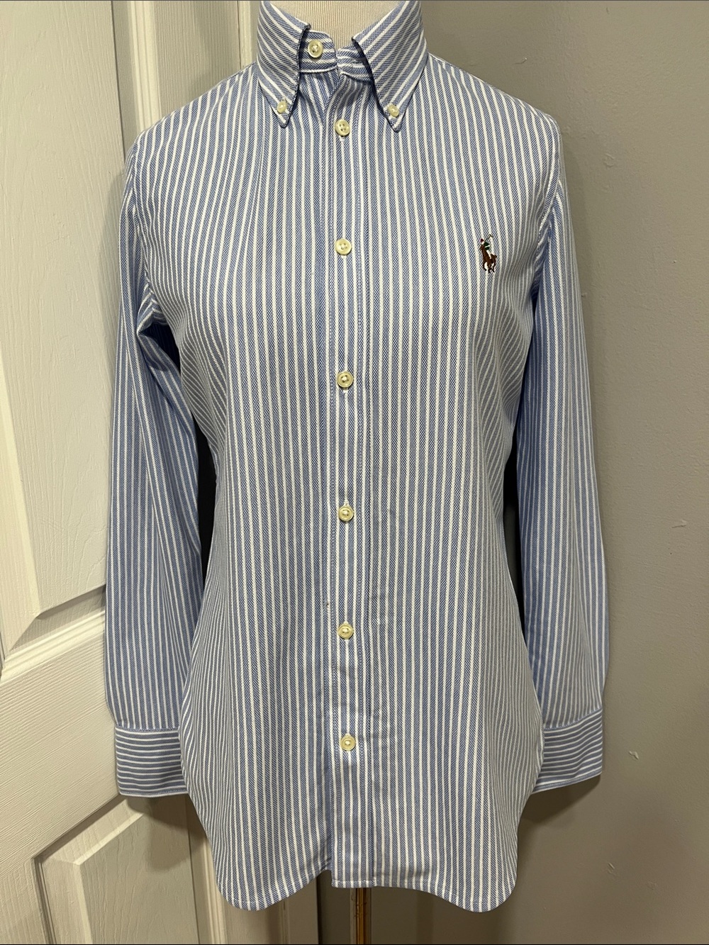 RALPH LAUREN KNIT OXFORD SRIPED BLOUSE SHIRT TOP SIZE SMALL